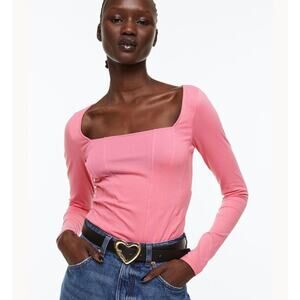 H&M Pink Corset Style Long Sleeve Bodysuit Pink Size Medium